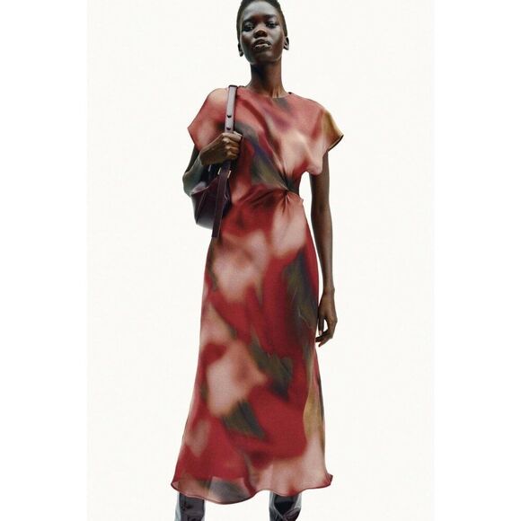 Zara Womens Midi Dress Size L Multicolor Tie Dye Satin Effect 2193/105 NWT - Picture 1 of 16